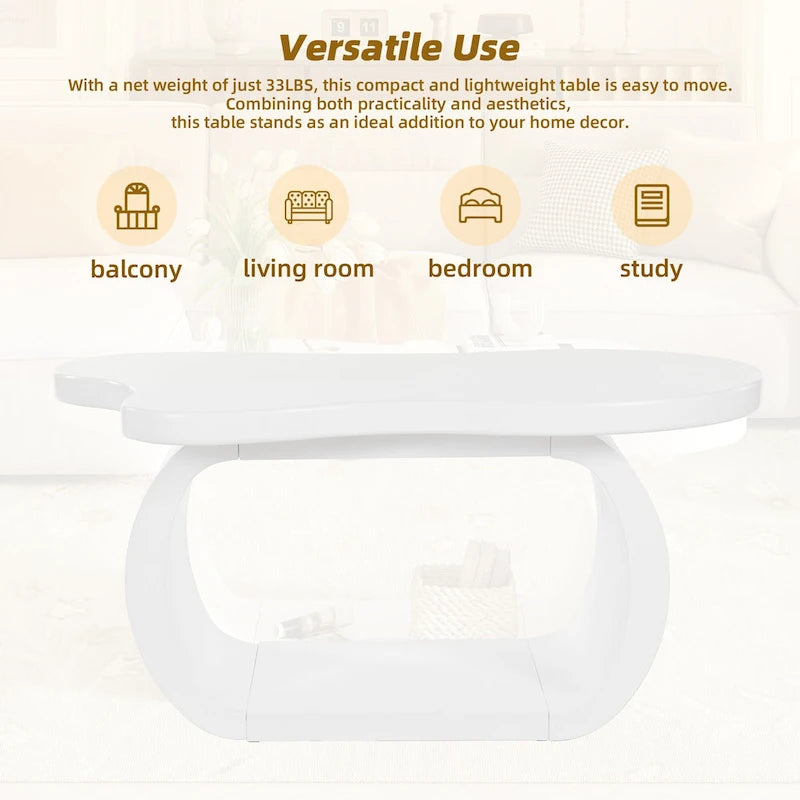 Modern Cloud Coffee Table with 1.5 Thick Tabletop,Cream Style Irregular End Table with Curved Legs,Unique Design Accent Table