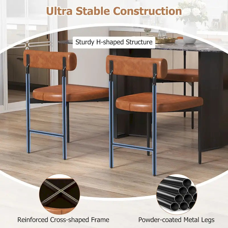 Gymax Dining Chair Set of 2 Faux Leather Upholstered Kitchen Side