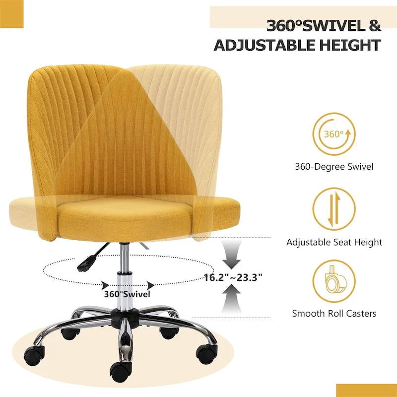 Chic Channel Tufted Back Fabric Vanity Swivel Task Chair Office Chair for Home & Make-up