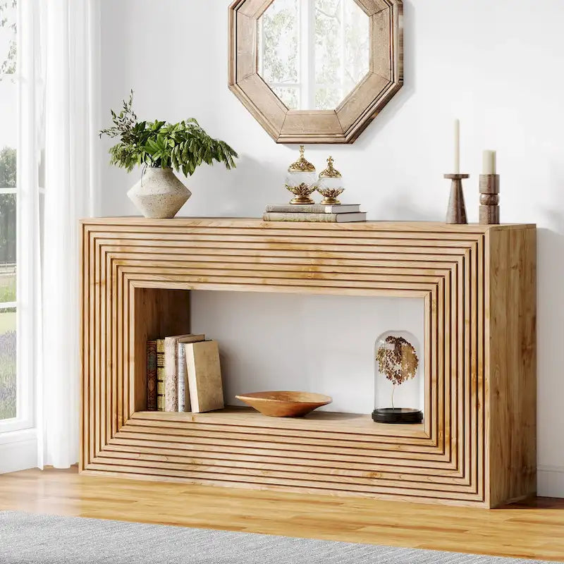 59-Inch Long Console Table for Living Room, Narrow Wood Entryway Table