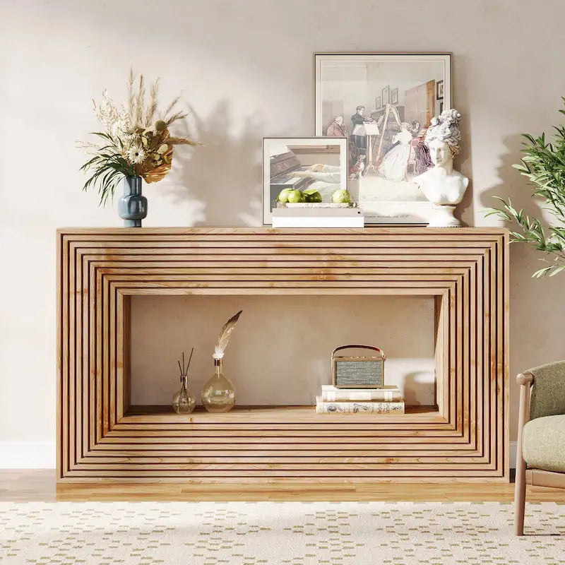 59-Inch Long Console Table for Living Room, Narrow Wood Entryway Table