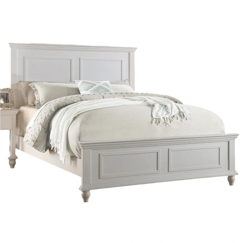 White Color Eastern King Size Bed Bedroom Furniture High Panel Headboard Footboard Plywood 1pc Bedframe