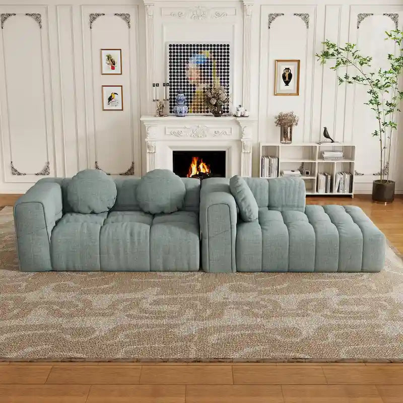 103 L-Shaped Chenille Sectional Sofa with Left Recliner & Pillows