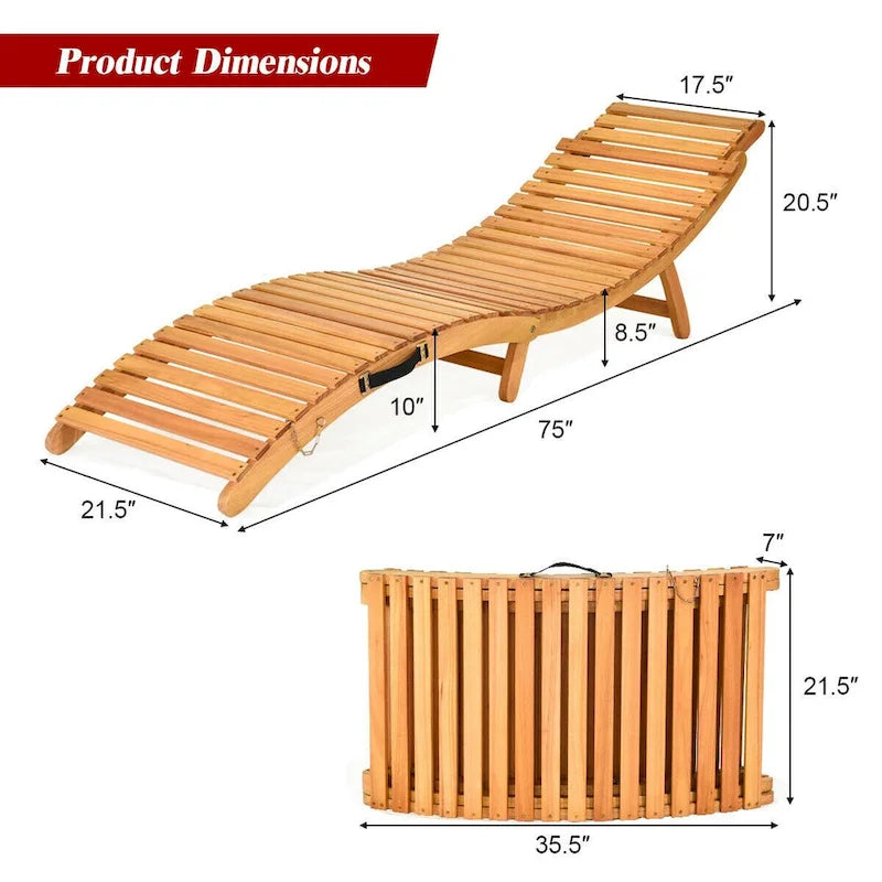Gymax 2PCS Outdoor Folding Chaise Eucalyptus Lounge Chair w/ - See Details