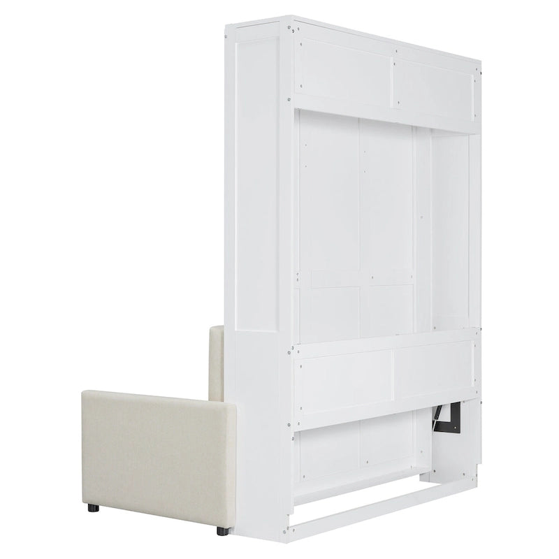 White Full Size Multifunctional Murphy Bed with Cushion and Storage