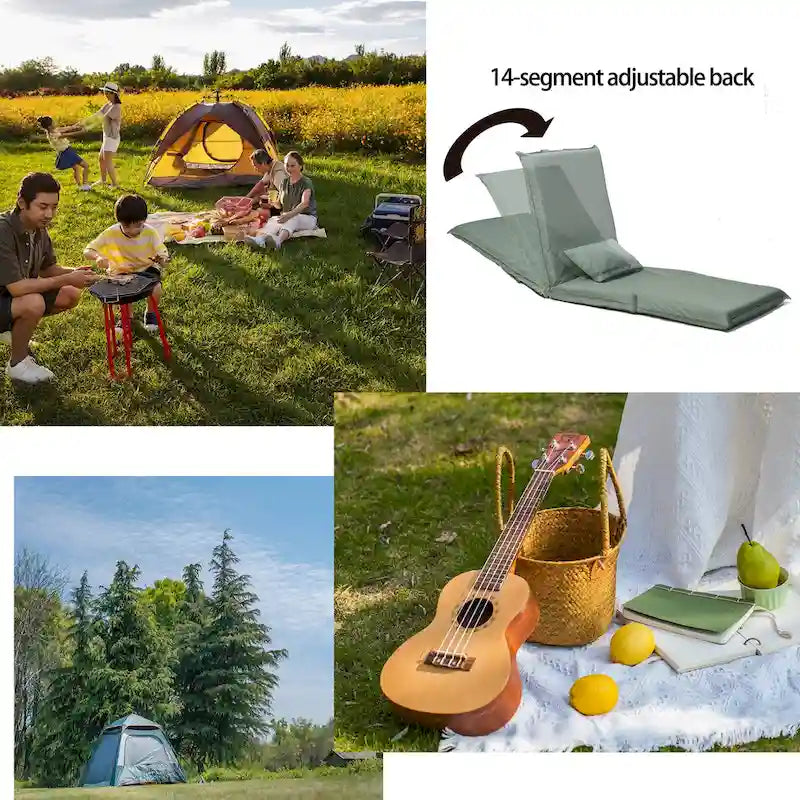 Light Green Modern 70.86 High Back Adjustable Foldable Recliner with Carry Bag for Outdoor Travel