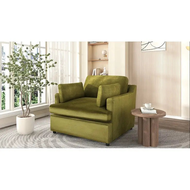 Green Modern 37 Accent chair with Plastic Legs and Pillows for Living Room