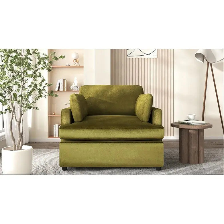 Green Modern 37 Accent chair with Plastic Legs and Pillows for Living Room