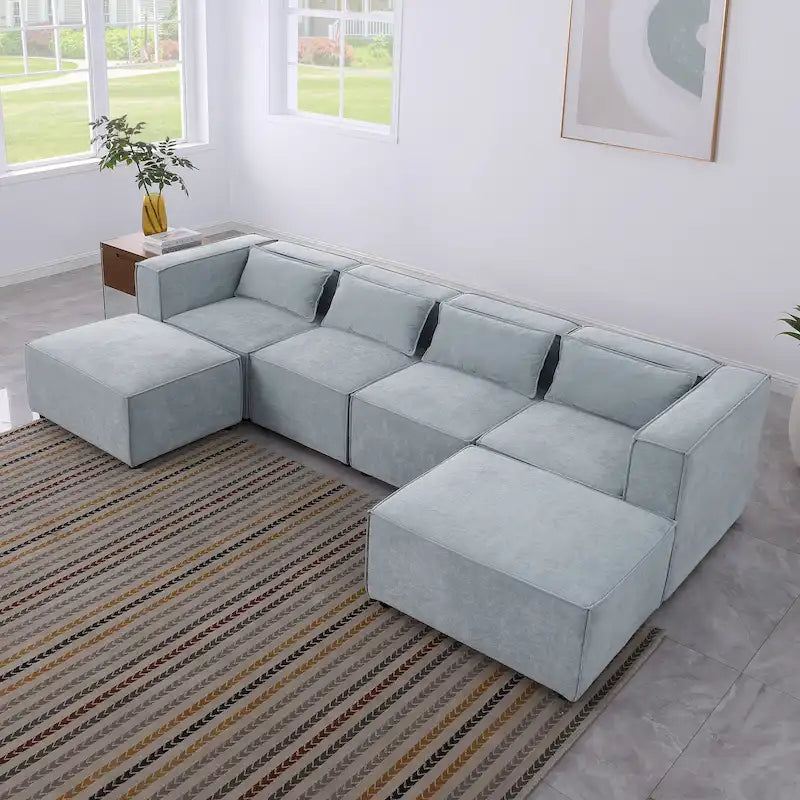 6-Piece Chenille Upholstered U-Shaped Modular Sectional Sofa with 2 Removable Ottoman and Free Combination Design