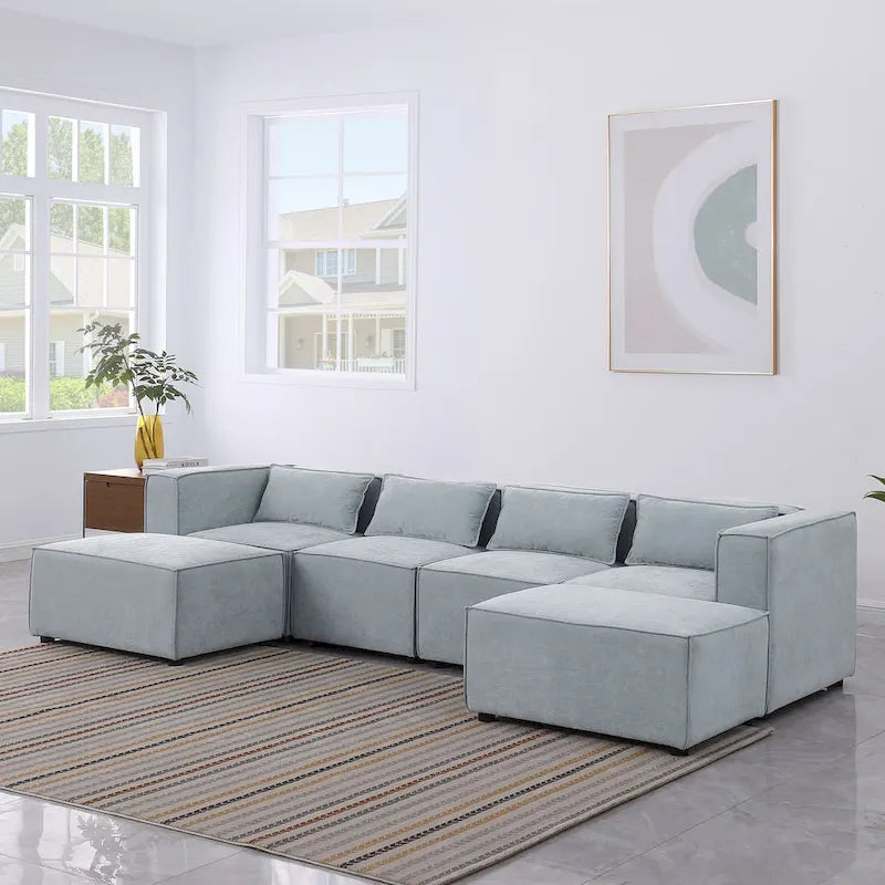 6-Piece Chenille Upholstered U-Shaped Modular Sectional Sofa with 2 Removable Ottoman and Free Combination Design