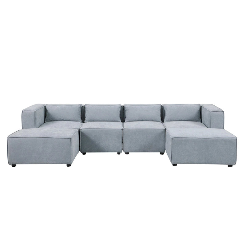 6-Piece Chenille Upholstered U-Shaped Modular Sectional Sofa with 2 Removable Ottoman and Free Combination Design