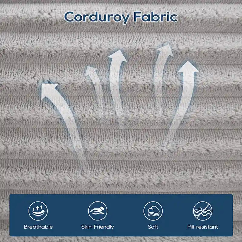 L-Shaped Light Corduroy Sectional Couch with Memory Foam, Steel Frame, and No Assembly Required, Convertible Sofa Bed