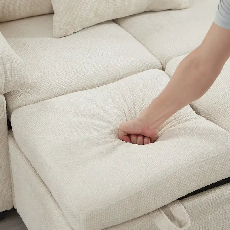 97 Chenille L-Shaped Sectional Sofa with Storage Ottoman, 7 Seats & 2 Pillows - Convertible Sleeper Sofa