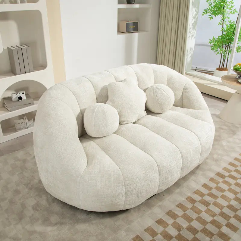 White 63.78 Chenille Lounge Chair with Foam Filling and Pillows