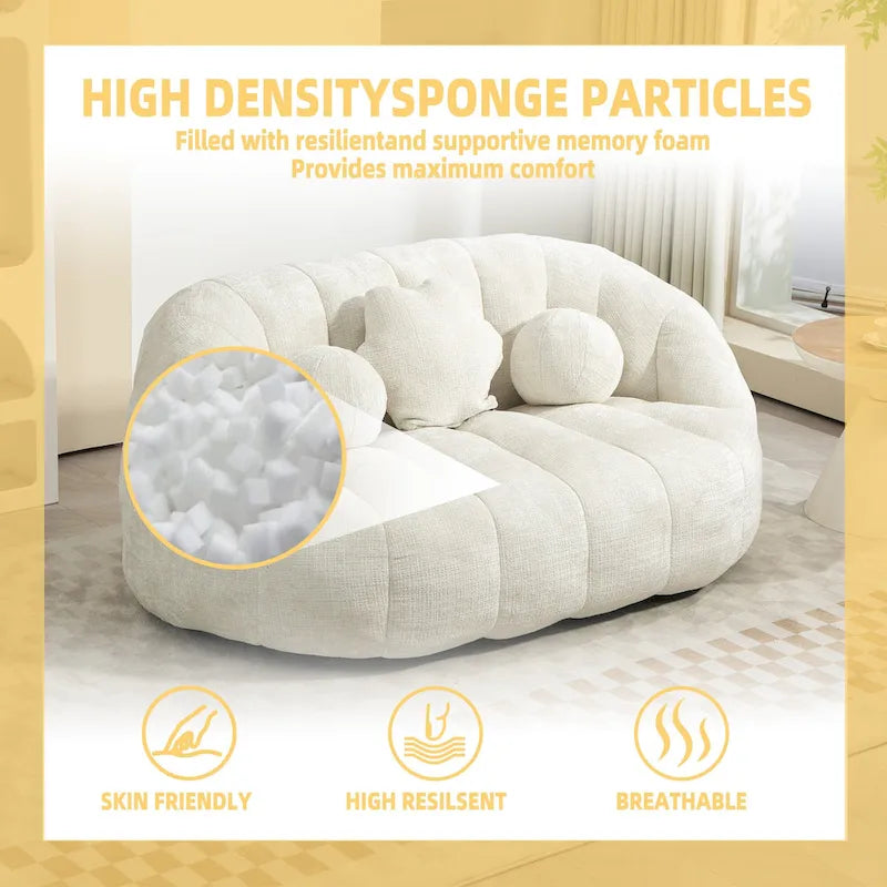 White 63.78 Chenille Lounge Chair with Foam Filling and Pillows