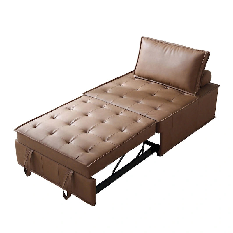39 Faux Leather Single Multipurpose Ottoman Pull Out Sofa Bed with Adjustable Backrest and Pillow for Living Room