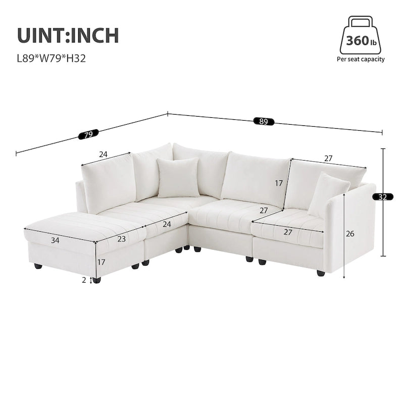 89 Polyester Modular Sectional Sofa with Deep Seat & Ottoman