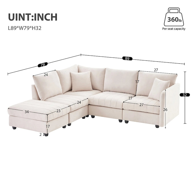 89 Polyester Modular Sectional Sofa with Deep Seat & Ottoman