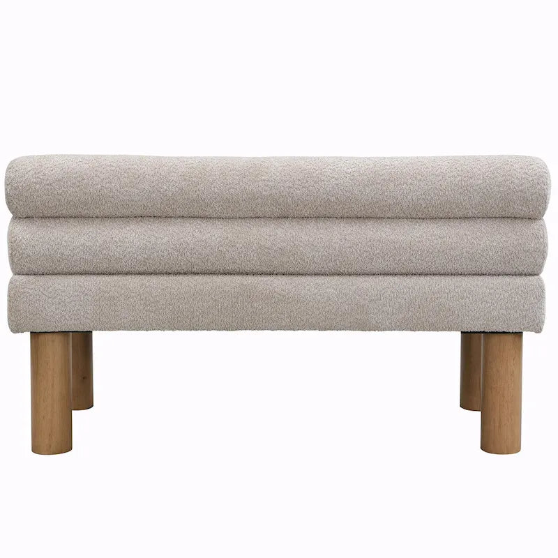 Boucle Fabric Dining Bench - Rubber Wood Legs