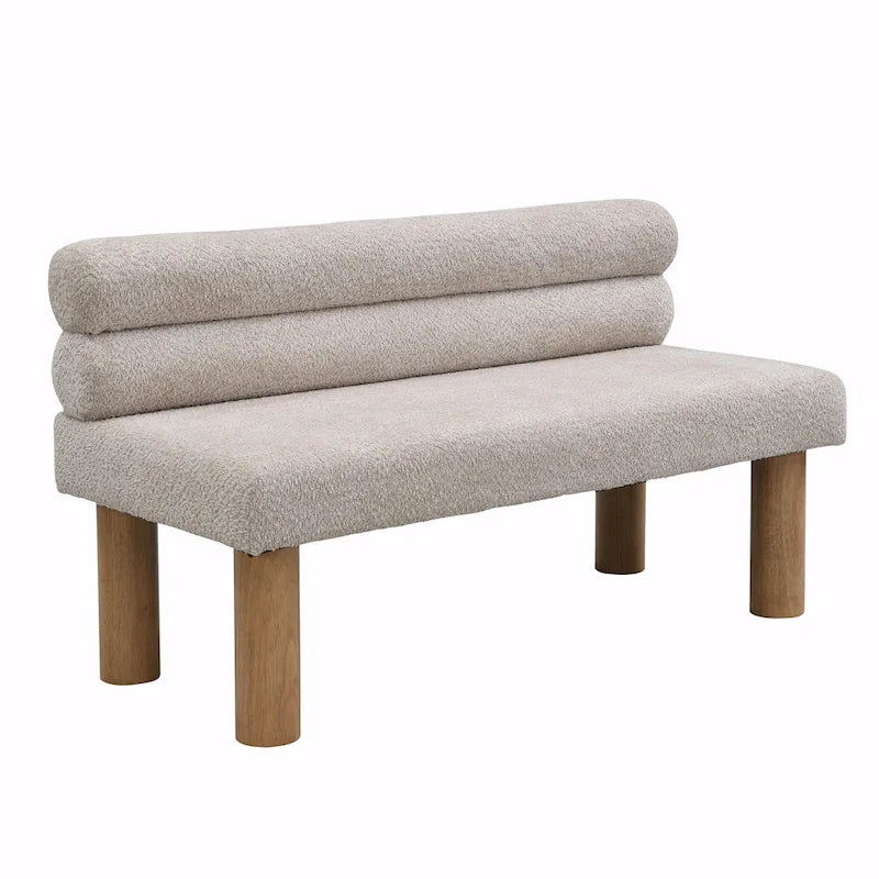 Boucle Fabric Dining Bench - Rubber Wood Legs