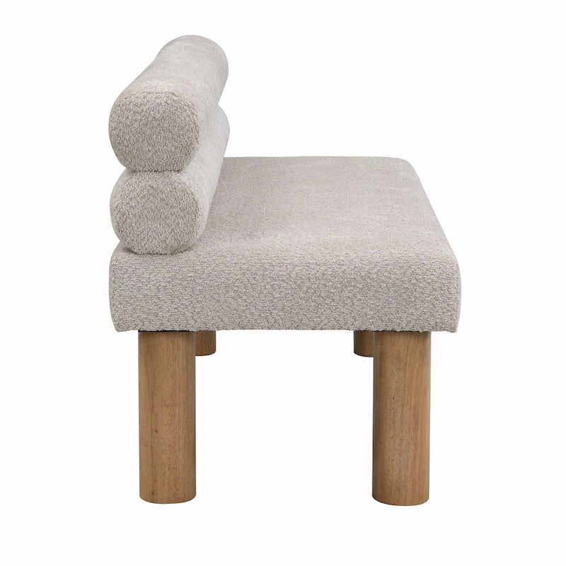 Boucle Fabric Dining Bench - Rubber Wood Legs