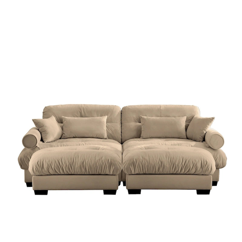 Velvet Fabric Loveseat Couch Modular Sectional Sofa with 2 Ottomans