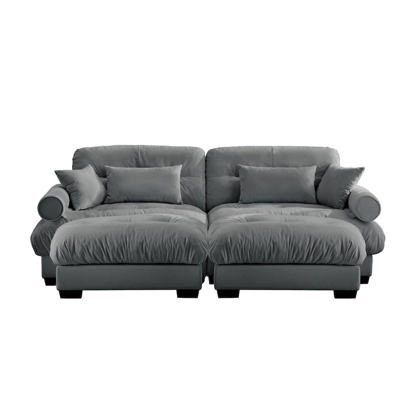 Velvet Fabric Loveseat Couch Modular Sectional Sofa with 2 Ottomans
