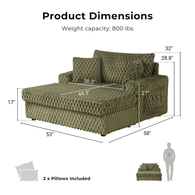 Furniture of America Lanturn Modern Soft Upholstered 2-Arm Oversized Chaise