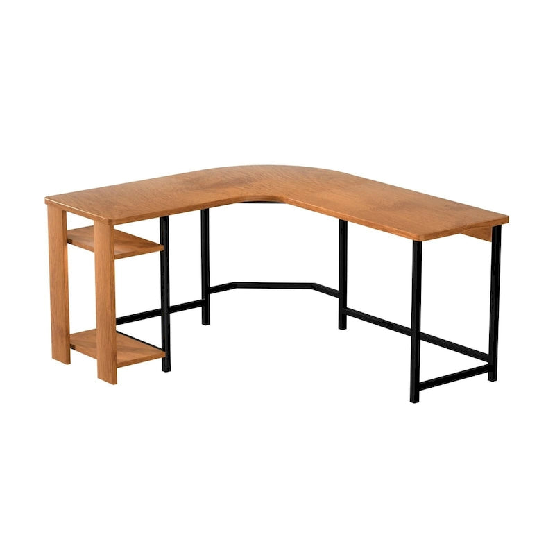 Modern L-Shaped Gaming PC Desk with Wood and Black Frame for Home Office Study