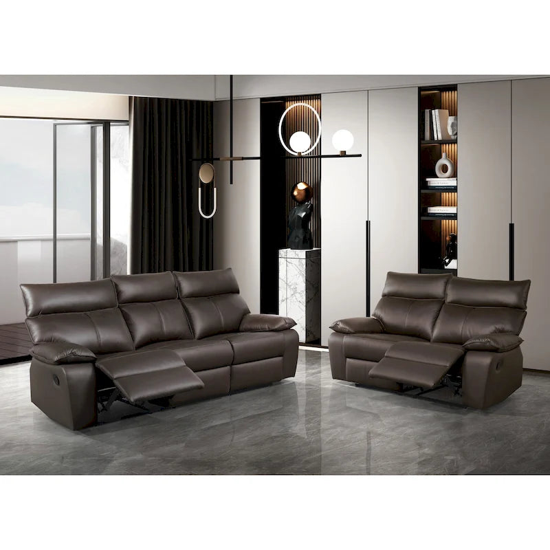 Furniture of America Yuleigh Modern 2-Piece Leather Match Reclining Sofa Set with FSC Certified Wood Frame