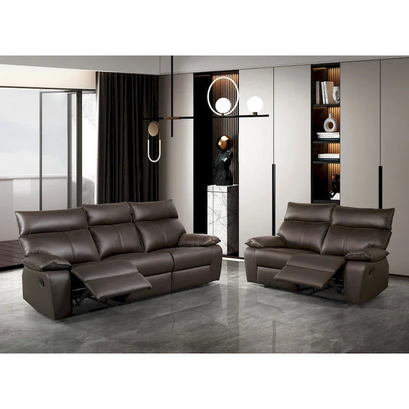 Furniture of America Yuleigh Modern 2-Piece Leather Match Reclining Sofa Set with FSC Certified Wood Frame