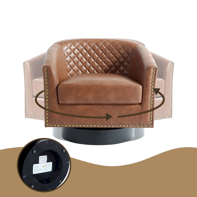 Faux Leather Nailheads Swivel Barrel Chair Set of 2