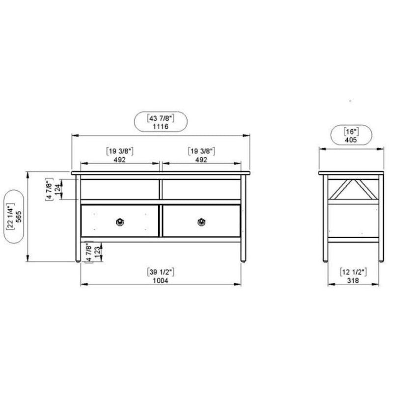 TV Stand With Open Shelves and Drawers - 44 - Brown