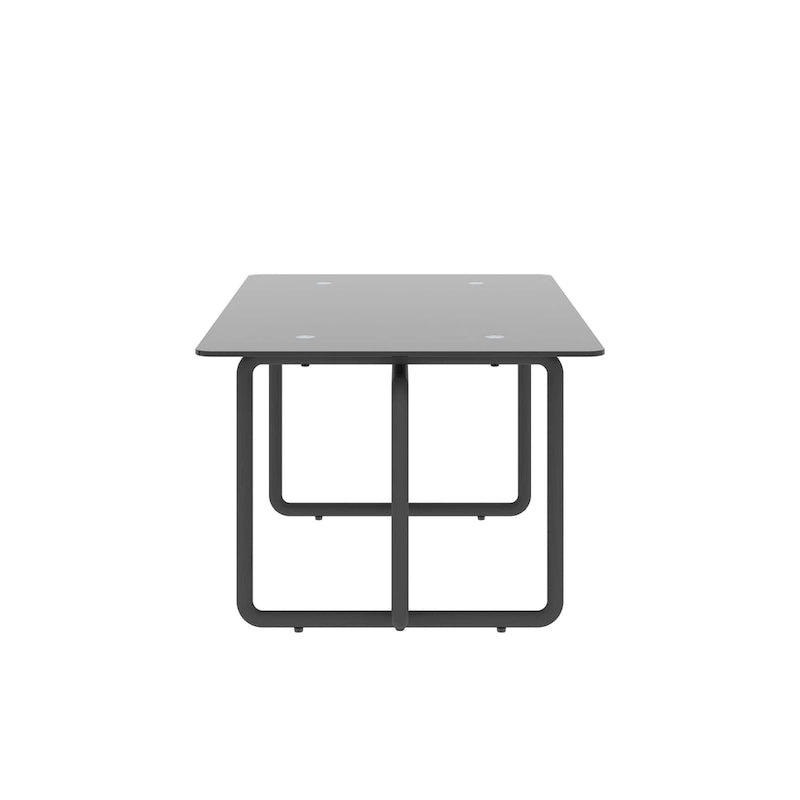 Modern Tempered Glass and Black Metal Coffee Table - 23.62 x 39.37 x 17.71