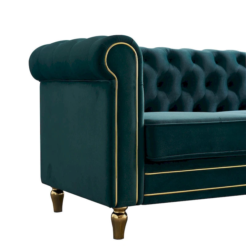 Chesterfield Velvet Sofa with Gold Strip Trim