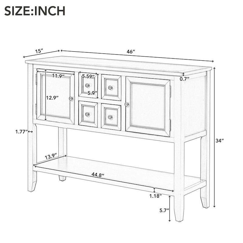 Cambridge Series Vintage Console Table with Drawers and Cabinets - 15.00 x 46.00 x 34.00