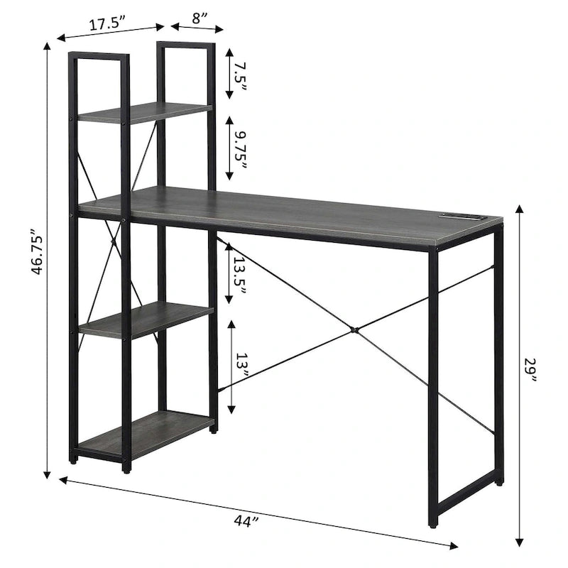 Convenience Concepts Designs2Go Office Workstation with Charging Station and Shelves