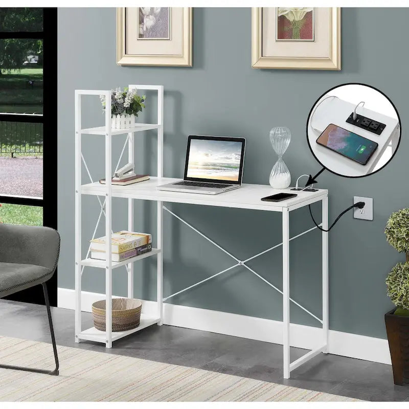 Convenience Concepts Designs2Go Office Workstation with Charging Station and Shelves