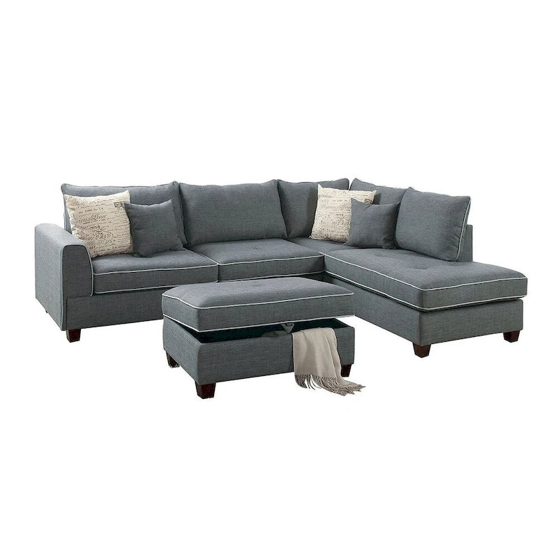 Bobkona Polyfabric Reversible Chaise Sectional with Storage Ottoman set.