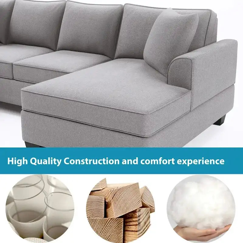 110*86 Sectional Sofa Upholstered Modern English Arm Classic U-shaped Sofa 3 Pillows Included