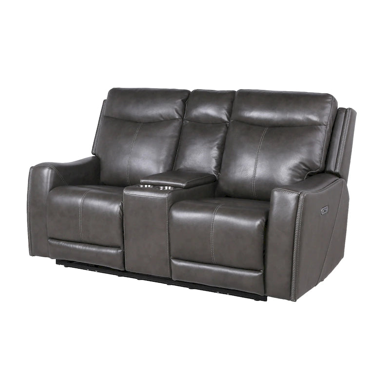 Newport Power Top Grain Leather Reclining Loveseat with Console by Greyson Living