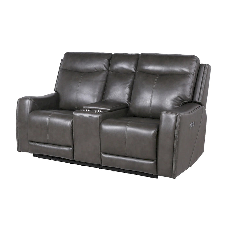 Newport Power Top Grain Leather Reclining Loveseat with Console by Greyson Living