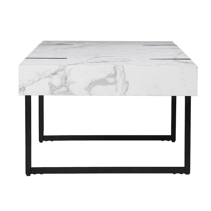 HomeRoots 43 White Faux Marble And Metal Rectangular Coffee Table - 43.25