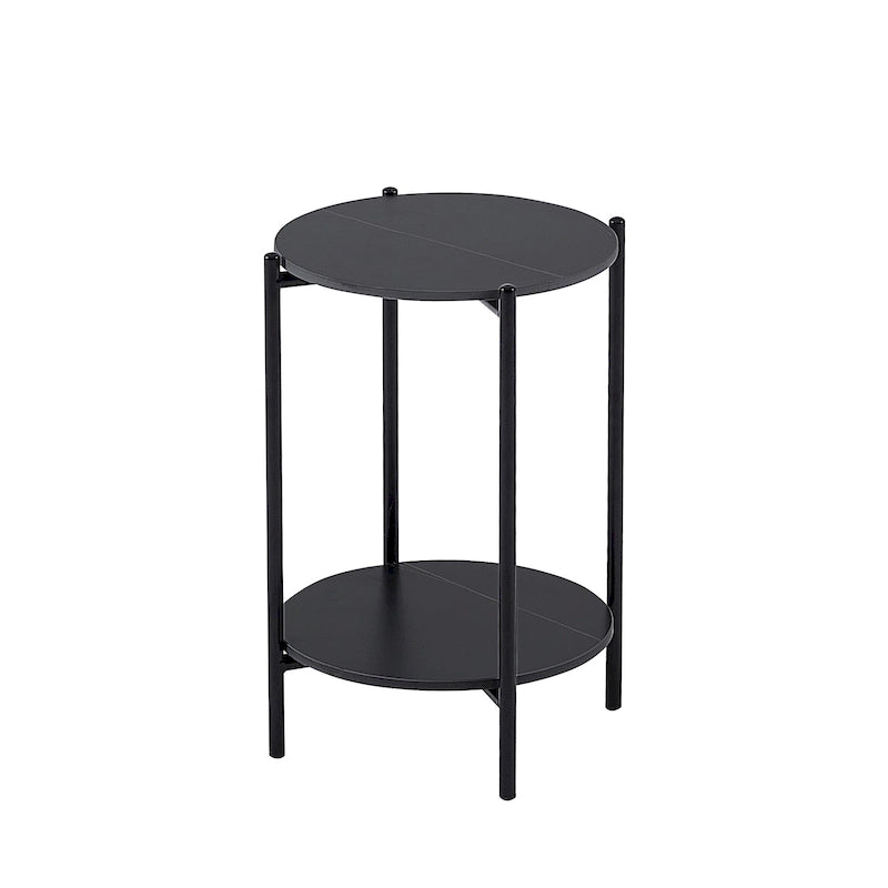 2-layer Round End Table/Coffee Table with Marble Tabletop