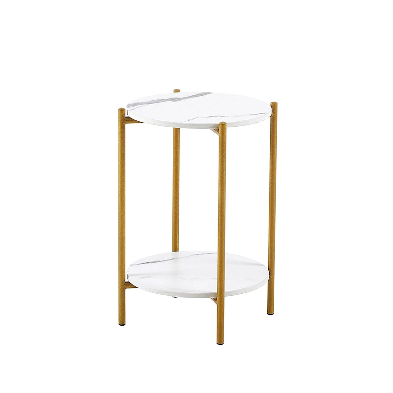 2-layer Round End Table/Coffee Table with Marble Tabletop