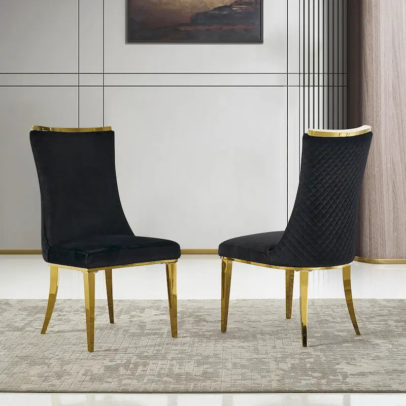 Velvet Dining Room Chairs with Reticulate Texture Back and Metal Trim Top