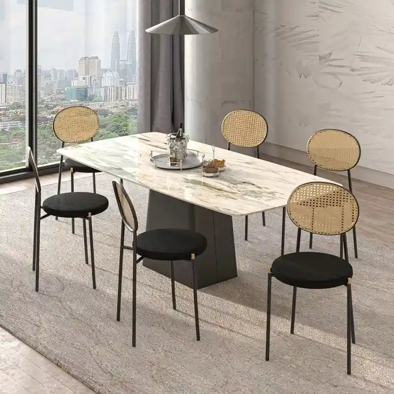 Euston Set of 2 Modern Dining Chair with Wicker Back & Upholstered Velvet Seat for Home Office Living Room & Kitchen