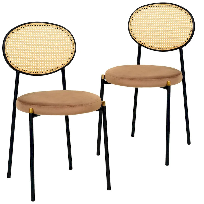Euston Set of 2 Modern Dining Chair with Wicker Back & Upholstered Velvet Seat for Home Office Living Room & Kitchen