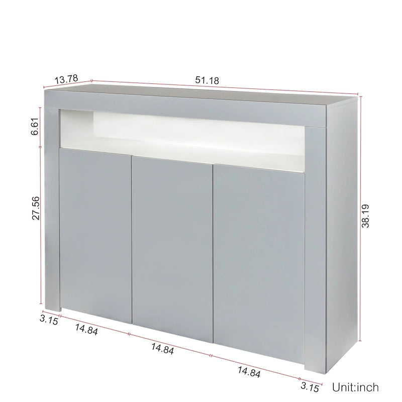 Sideboard Storage Cabinet High Gloss with LED Light