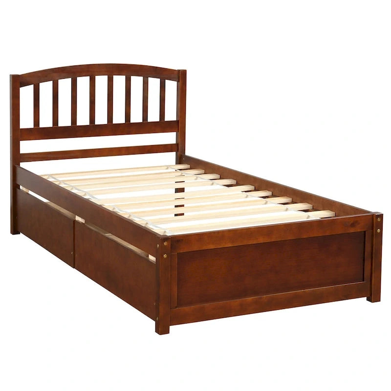 Nestfair Twin Size Wood Platform Bed with Two Drawers and Headboard